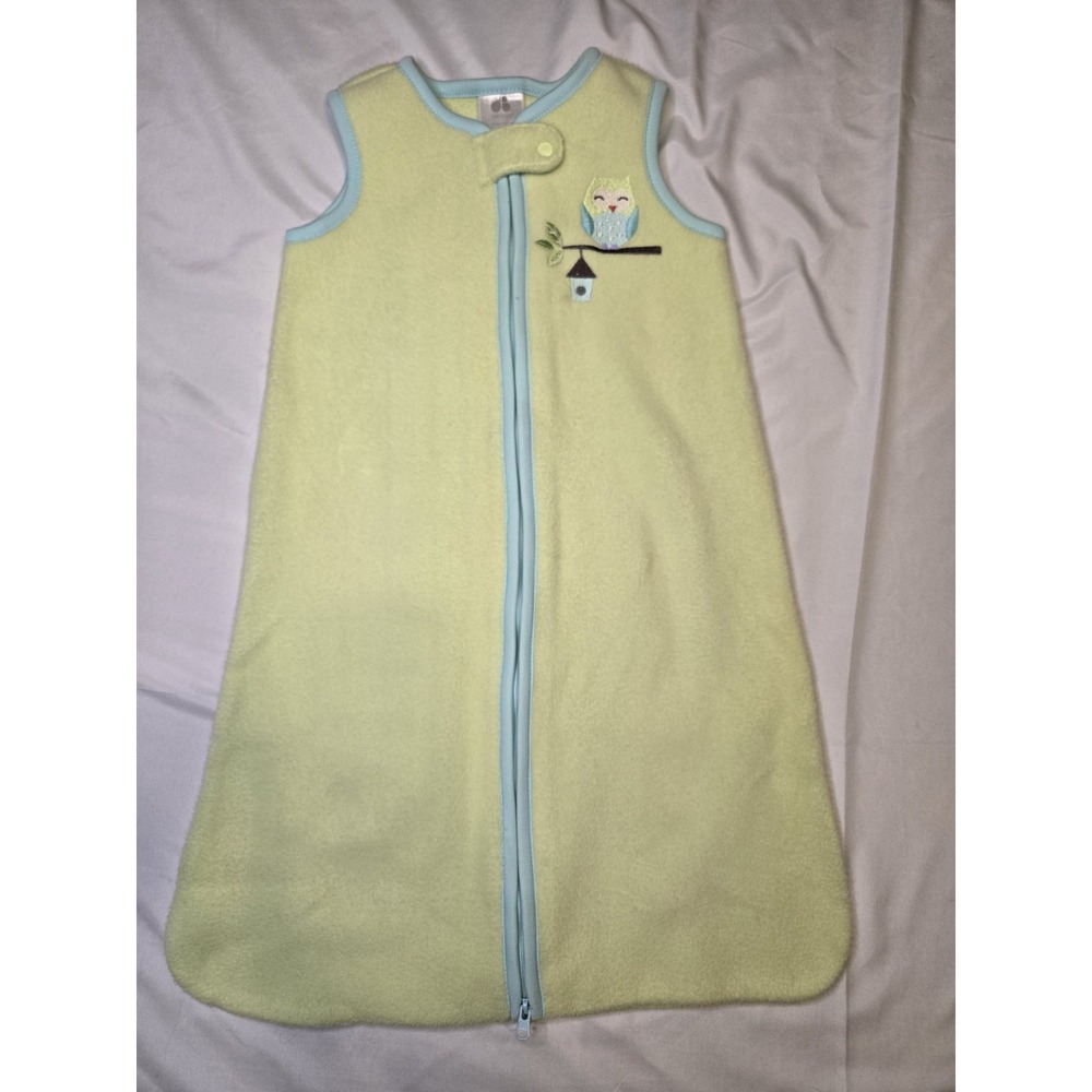 Just Born‎ 0-9 Month Fleece Sleep Sack Green Blue Owl Zip Snap Soft Easy Change